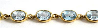 Lot 19 - A 9ct gold aquamarine bracelet
