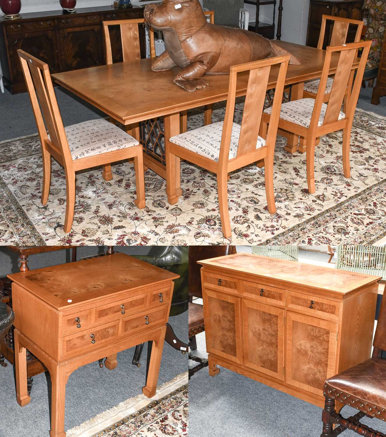 Lot 1148 - A Modern Oak and Burr Oak Dining Room Suite,...