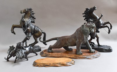 Lot 7 - A pair of bronze Marley horses, a Japanese...