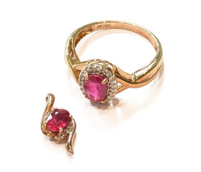 Lot 95 - A 9 Carat Gold Synthetic Ruby and Diamond Ring,...