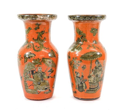 Lot 9 - A Pair of Decalcomania Glass Vases, 19th...