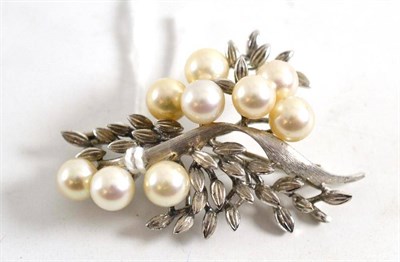 Lot 32 - A cultured pearl spray brooch, stamped 18k