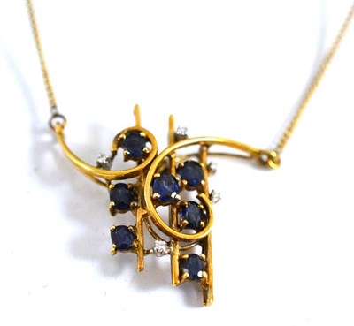 Lot 41 - A sapphire and diamond set necklace, stamped 585