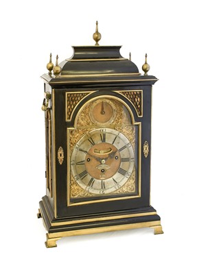 Lot 391 - An Ebony Veneered Quarter Chiming Table Clock,...
