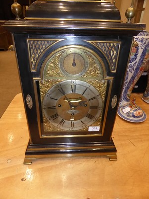 Lot 391 - An Ebony Veneered Quarter Chiming Table Clock,...