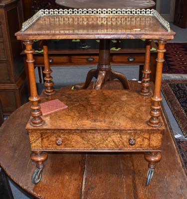 Lot 1138 - A Victorian burr walnut single drawer whatnot,...