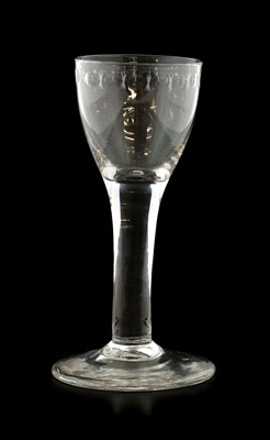 Lot 16 - A Wine Glass, circa 1750, the drawn trumpet...