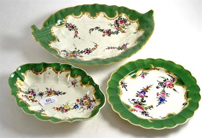 Lot 60 - Worcester First Period porcelain moulded leaf dish painted in the Marchioness of Huntley...