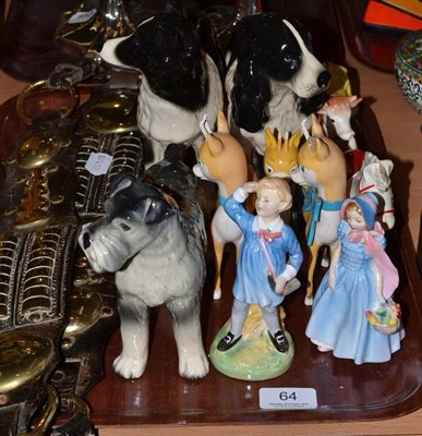 Lot 64 - Royal Doulton 'Little Boy Blue' and 'Wendy' (a.f.), together with other figures and horse brasses