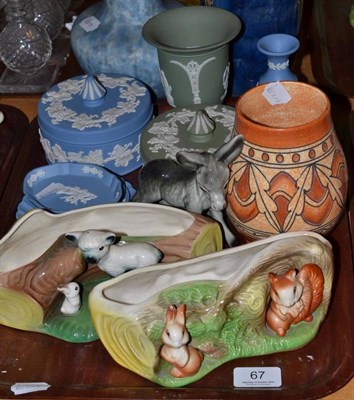 Lot 67 - Crown Devon tube-lined vase, assorted items of Wedgwood, Jasperware and three items of Hornsea...