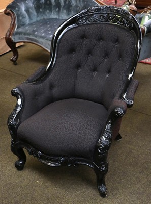 Lot 1236 - A Victorian Carved and Button Backed Armchair,...