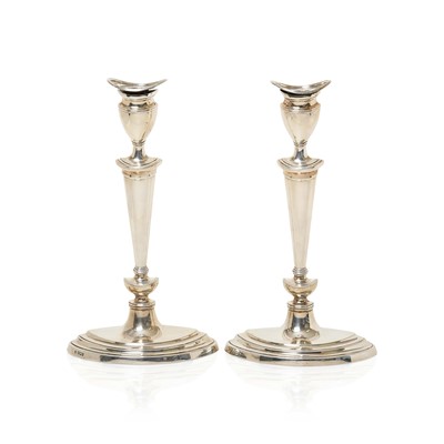 Lot 2100 - A Pair of George V Silver Candlesticks