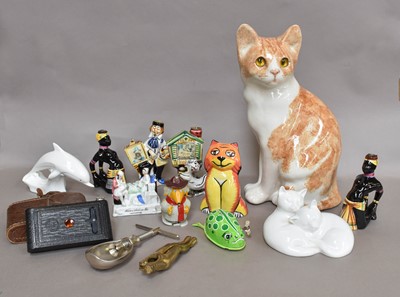Lot 175 - A Winstanley Pottery Cat, together with a pair...