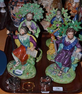 Lot 74 - Six Prattware type figures, each of a biblical character and three watches