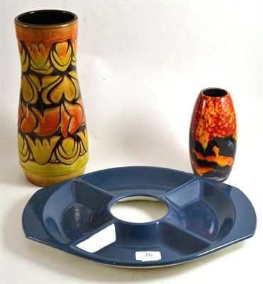 Lot 76 - Poole Aegean ware vase, another smaller and an hors d'oeuvres tray (3)