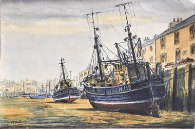 Lot 1045 - Jack Rigg (b.1927) Boats in a harbour Signed,...