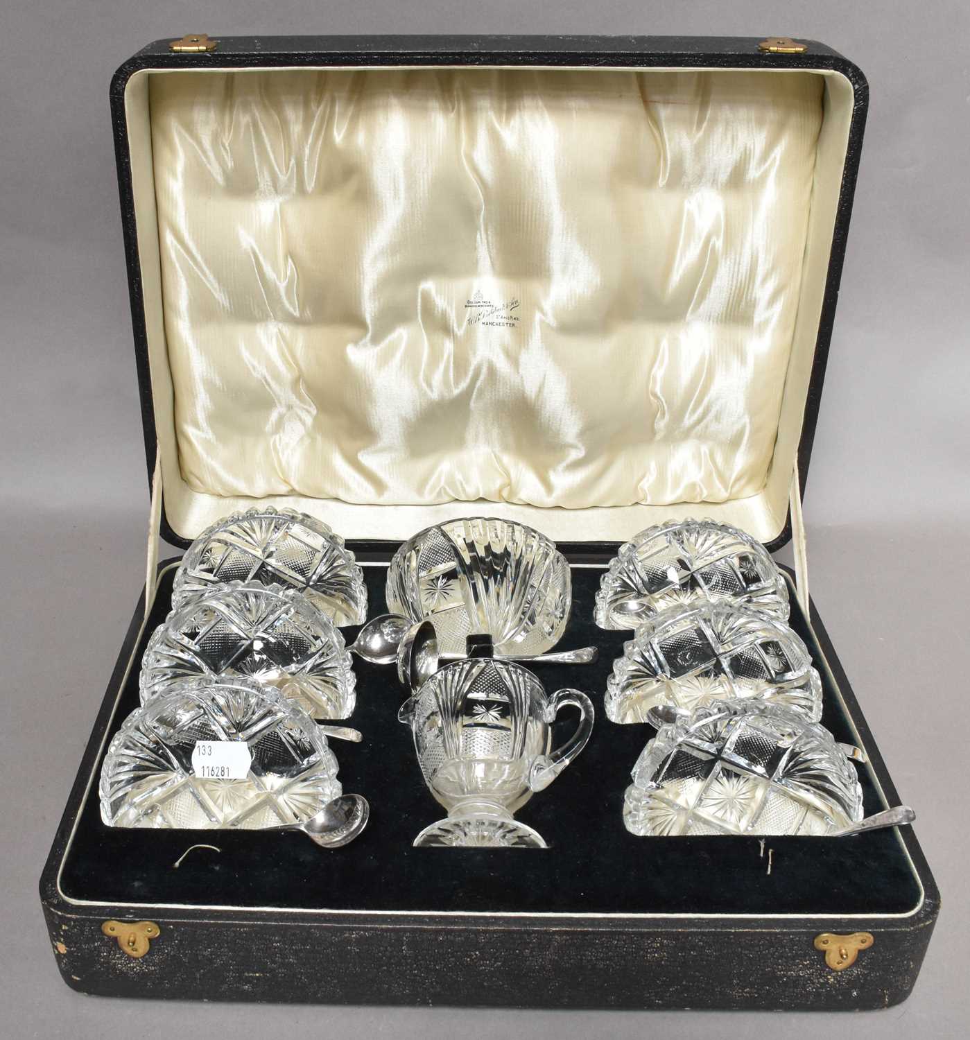 Lot 38 - A George V cased silver and cut glass...