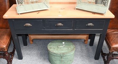 Lot 1284 - A painted pine kitchen side table with three...