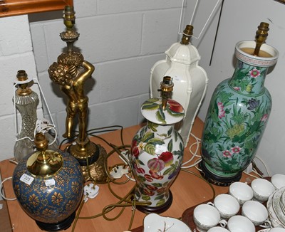 Lot 325 - A modern Chinese famille vert table lamp,...