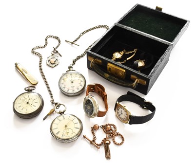 Lot 226 - Two silver pocket watches, silver curb link...