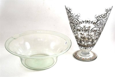 Lot 94 - Glass cream pan and a 17th century style painted vase