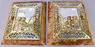 Lot 287 - A pair of brass twin branch girandoles with...