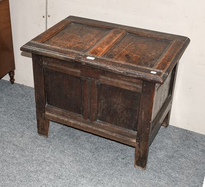 Lot 1270 - An 18th century oak two panel coffer, 77cm by...