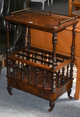 Lot 1282 - A Victorian figured walnut Canterbury whatnot,...