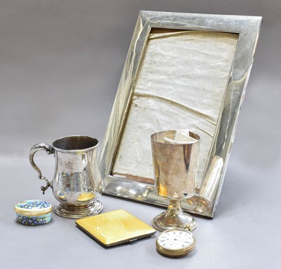 Lot 10 - A silver photograph frame, silver and yellow...