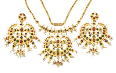 Lot 2251 - A Multi-Gem Set Necklace and Earring Suite