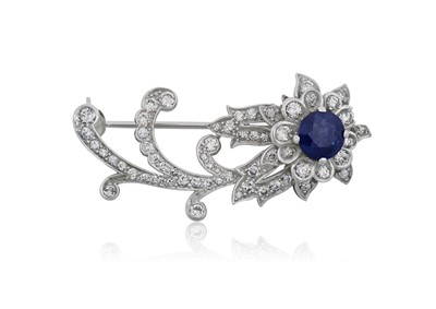 Lot 2361 - A Sapphire and Diamond Floral Spray Brooch the...