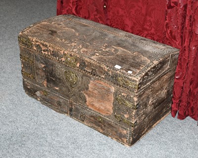 Lot 1307 - An 18th century dome top leather mounted trunk...