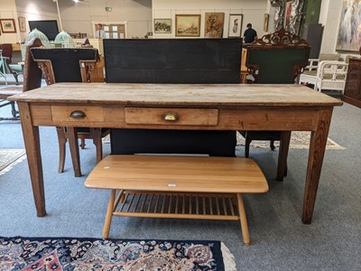 Lot 1315 - A Victorian pitch pine plank top kitchen table...