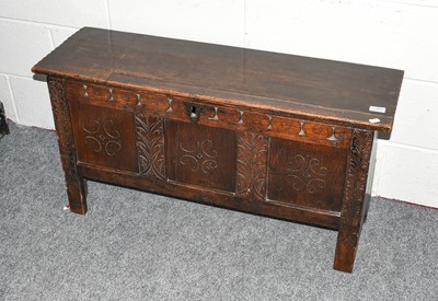 Lot 1263 - An 18th century oak six plank coffer, 100cm by...