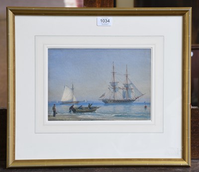 Lot 1034 - William Joy Shipping in a calm Watercolour, 18....