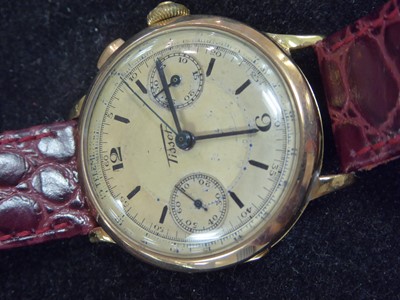 Lot 2210 - Tissot: A Rare 18 Carat Gold Chronograph...