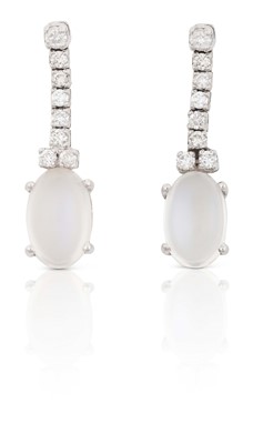 Lot 2316 - A Pair of Moonstone and Diamond Drop Earrings