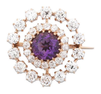 Lot 2341 - An Amethyst and Diamond Brooch