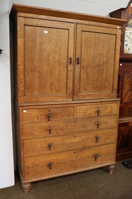 Lot 1216 - A George III Oak Press Cupboard, raised on a...