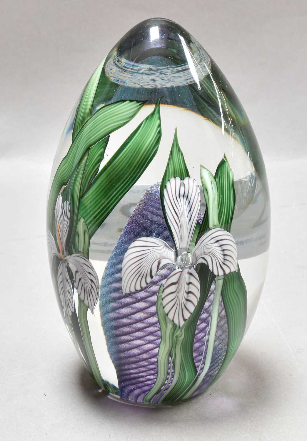 Lot 225 - Okra Glass Studios, an Iris paperweight,...