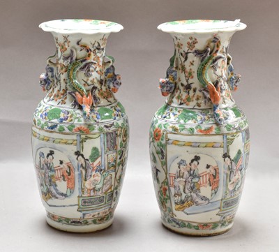 Lot 216 - A Pair of Cantonese Porcelain Vases, 19th...