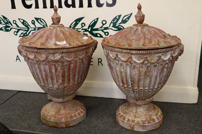 Lot 1193 - A Pair of Adam's Style Cast Iron Garden Urns,...