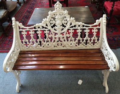 Lot 1167 - A Modern White Painted Cast Iron Garden Bench,...