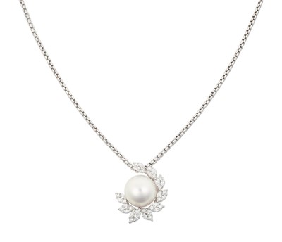 Lot 2325 - A South Sea Pearl and Diamond Pendant on Chain