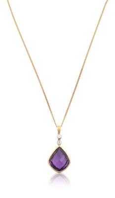 Lot 2233 - An 18 Carat Gold Amethyst and Diamond Pendant on Chain