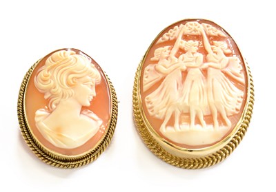 Lot 193 - Two 9 Carat Gold Cameo Brooches, length 4.4cm...