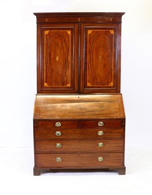 Lot 495 - A George III Mahogany Bureau Bookcase, late...