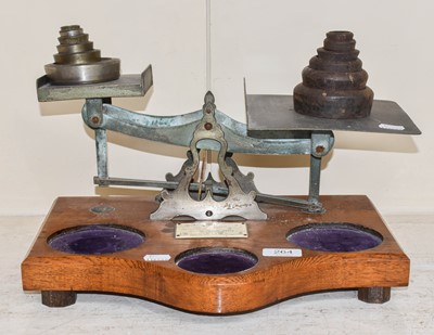 Lot 264 - A Pair of Kitchen Scales, on oak serpentine...