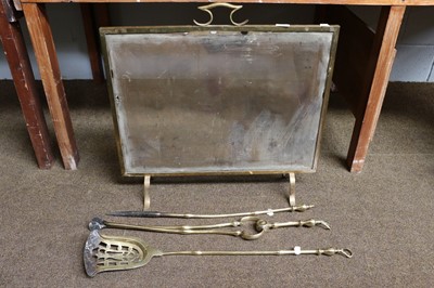 Lot 1311 - A Brass Fire Screen, together with a set of...