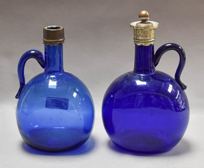 Lot 236 - Two Plate-Mounted Blue Glass Flasks, 19th...